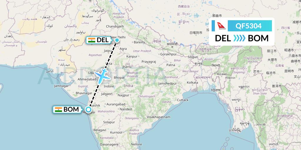 QF5304 Qantas Flight Map: Delhi to Mumbai