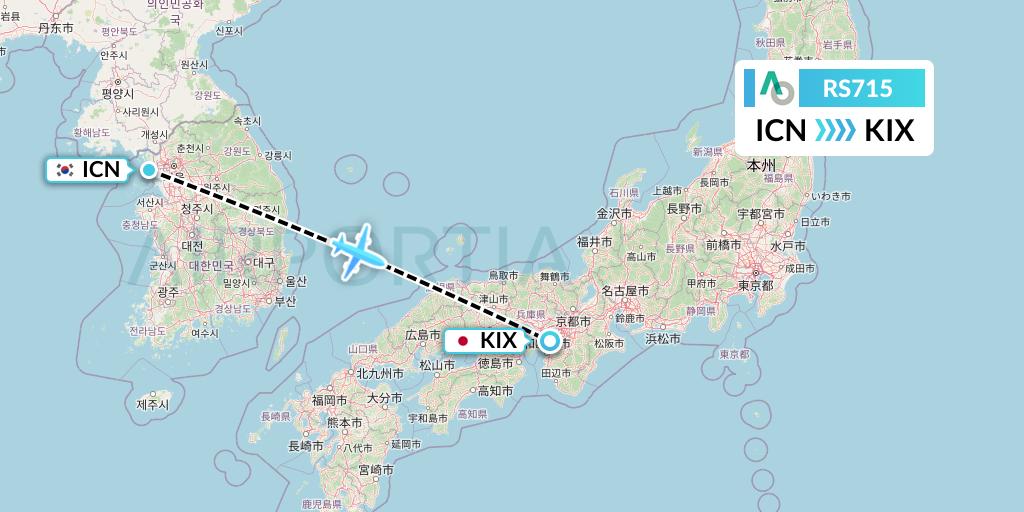 RS715 Air Seoul Flight Map: Seoul to Osaka