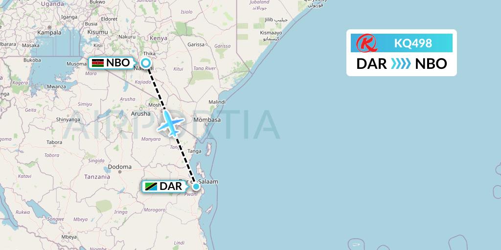 KQ498 Kenya Airways Flight Map: Dar-es-Salaam to Nairobi