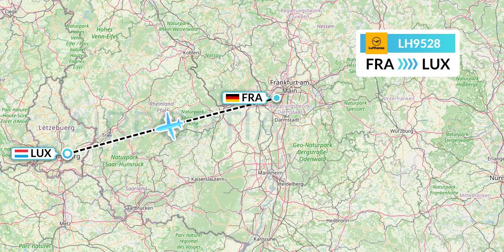 LH9528 Lufthansa Flight Map: Frankfurt to Luxembourg