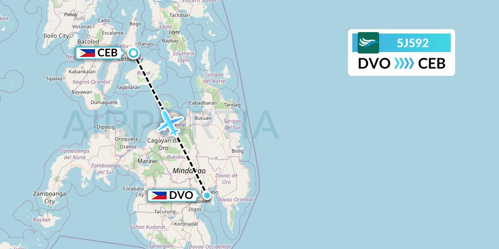 5J592 CEBU Pacific Air Flight Map: Davao City to Cebu