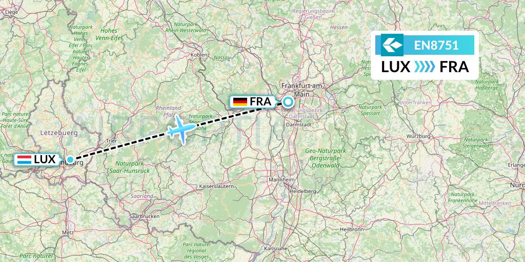 EN8751 Air Dolomiti Flight Map: Luxembourg to Frankfurt