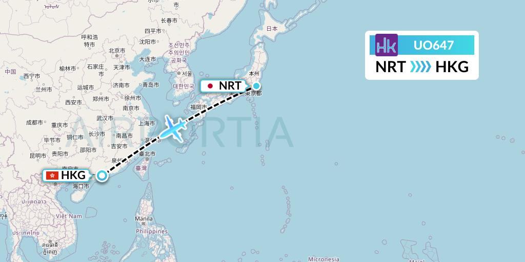 UO647 Hong Kong Express Flight Map: Tokyo to Hong Kong