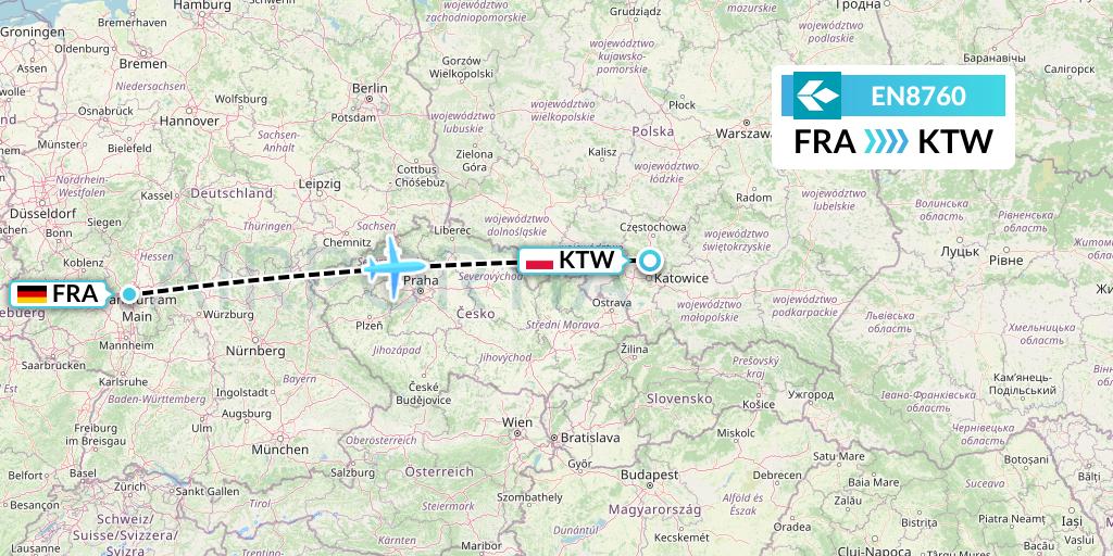 EN8760 Air Dolomiti Flight Map: Frankfurt to Katowice