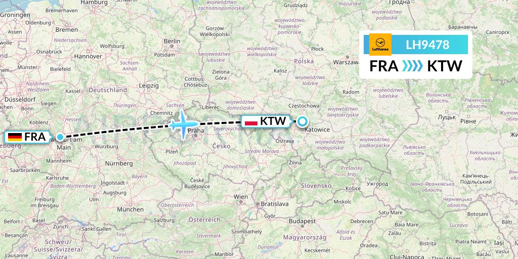 LH9478 Lufthansa Flight Map: Frankfurt to Katowice