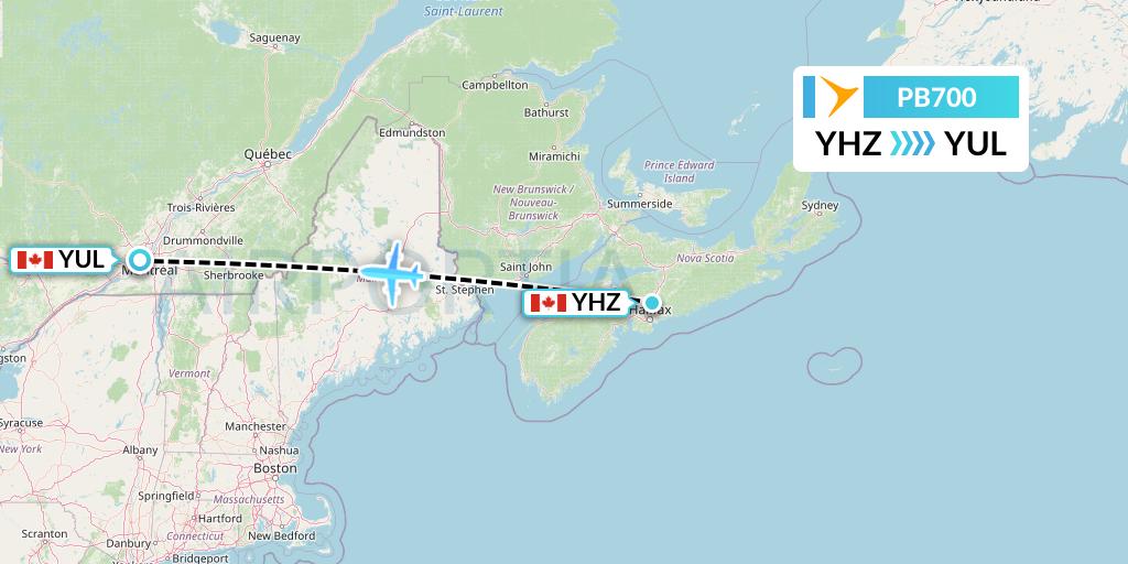 PB700 PAL Airlines Flight Map: Halifax to Montreal
