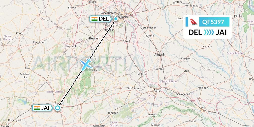 QF5397 Qantas Flight Map: Delhi to Jaipur