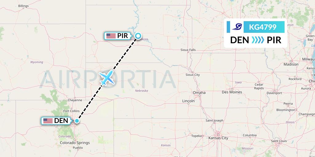 KG4799 Key Lime Air Flight Map: Denver to Pierre