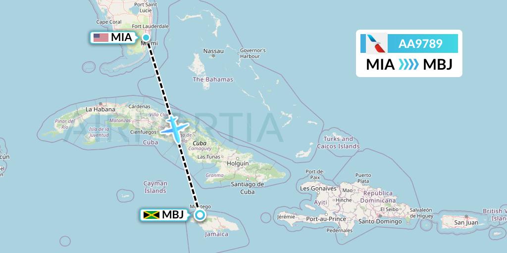 AA9789 American Airlines Flight Map: Miami to Montego Bay