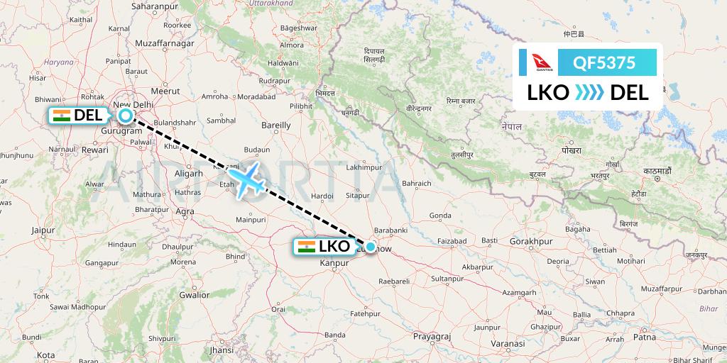 QF5375 Qantas Flight Map: Lucknow to Delhi
