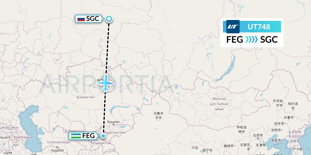 UT748 UTair Flight Map: Fergana to Surgut