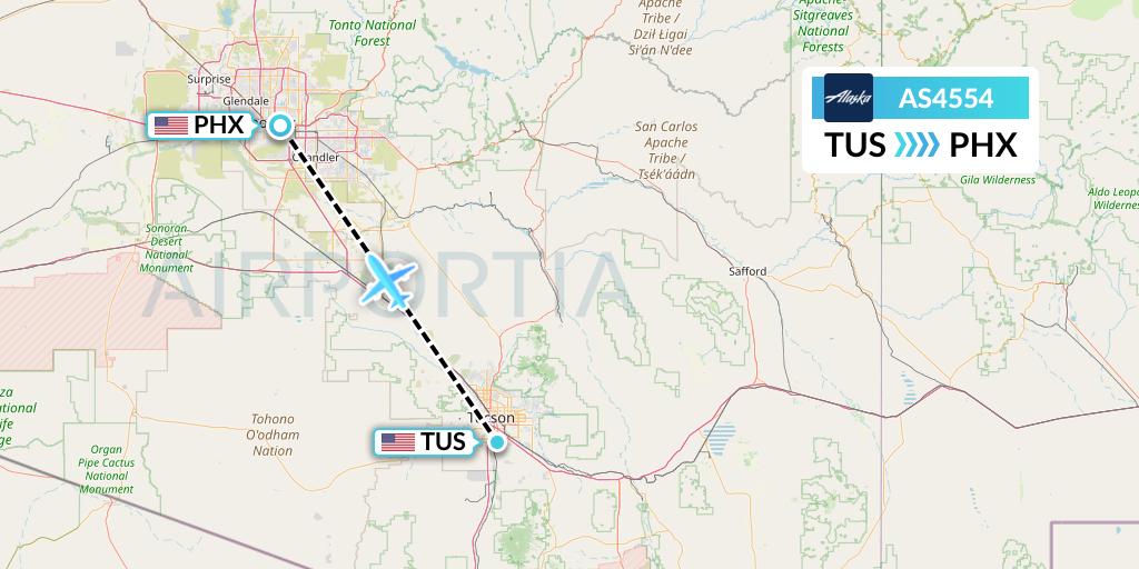 AS4554 Alaska Airlines Flight Map: Tucson to Phoenix