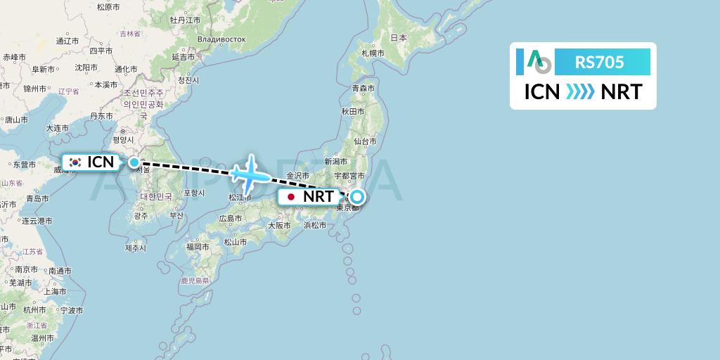 RS705 Air Seoul Flight Map: Seoul to Tokyo