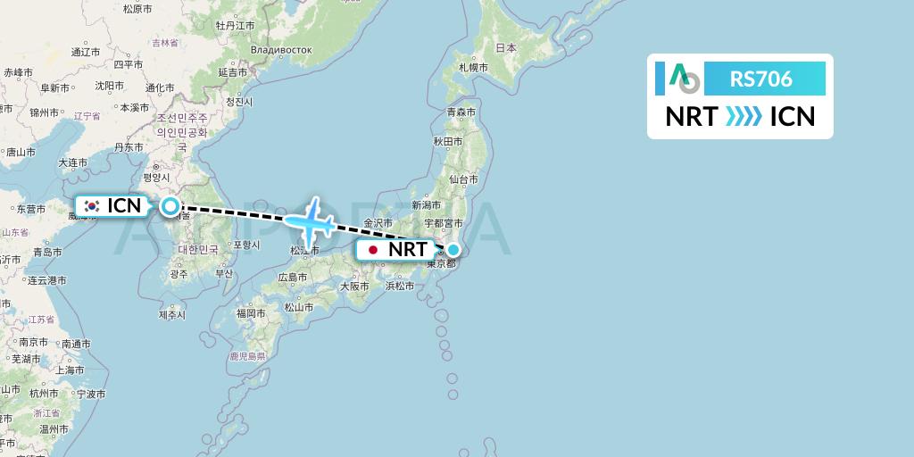 RS706 Air Seoul Flight Map: Tokyo to Seoul