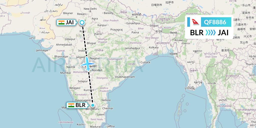 QF8886 Qantas Flight Map: Bangalore to Jaipur