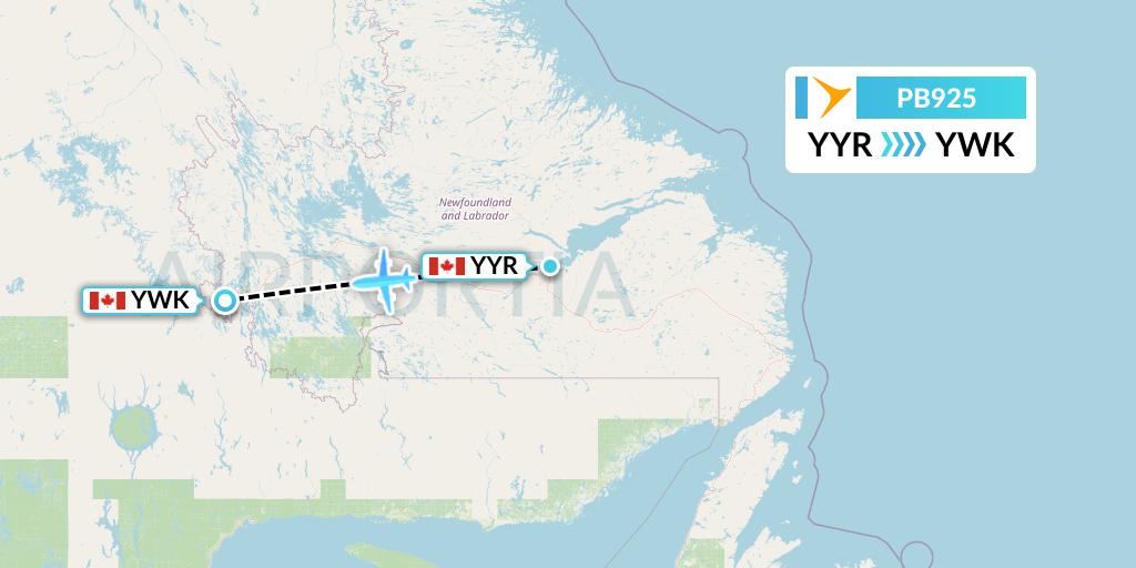 PB925 PAL Airlines Flight Map: Goose Bay to Wabush