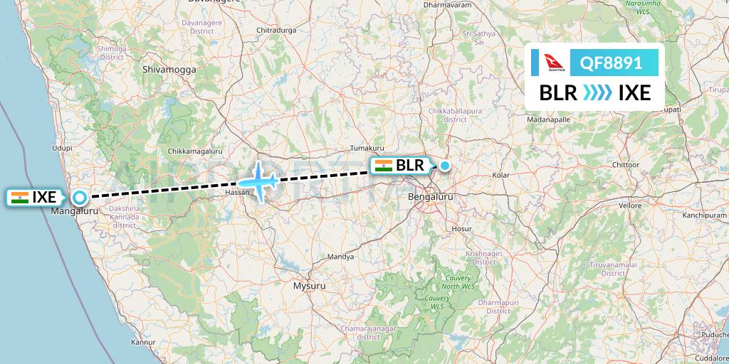 QF8891 Qantas Flight Map: Bangalore to Mangalore