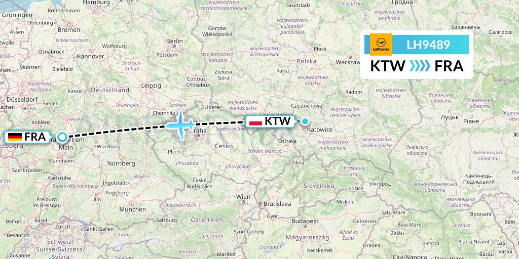 LH9489 Lufthansa Flight Map: Katowice to Frankfurt