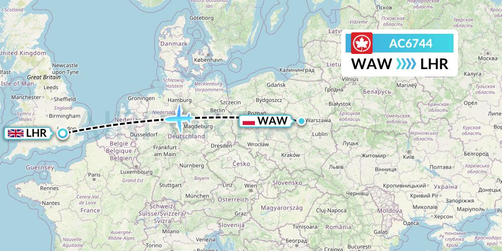 AC6744 Air Canada Flight Map: Warsaw to London