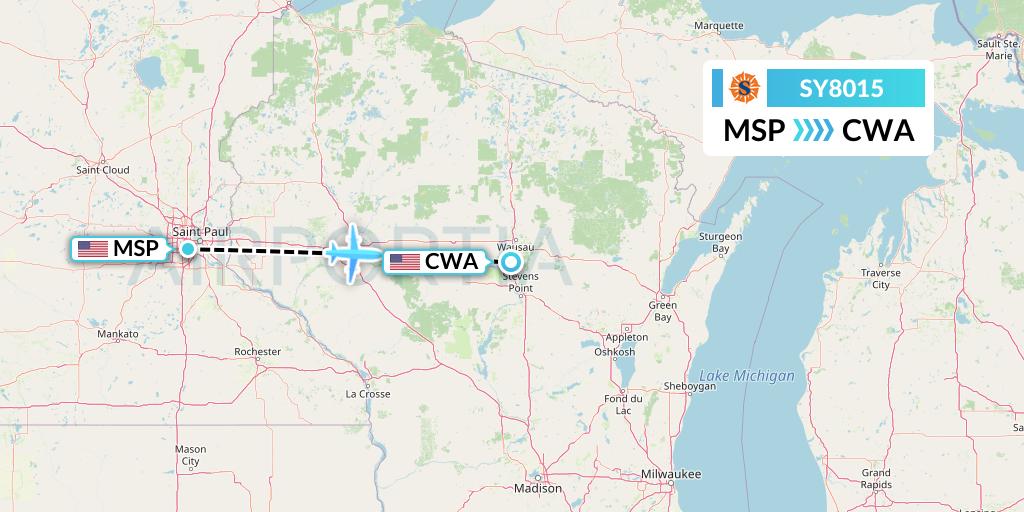 SY8015 Sun Country Airlines Flight Map: Minneapolis to Wausau