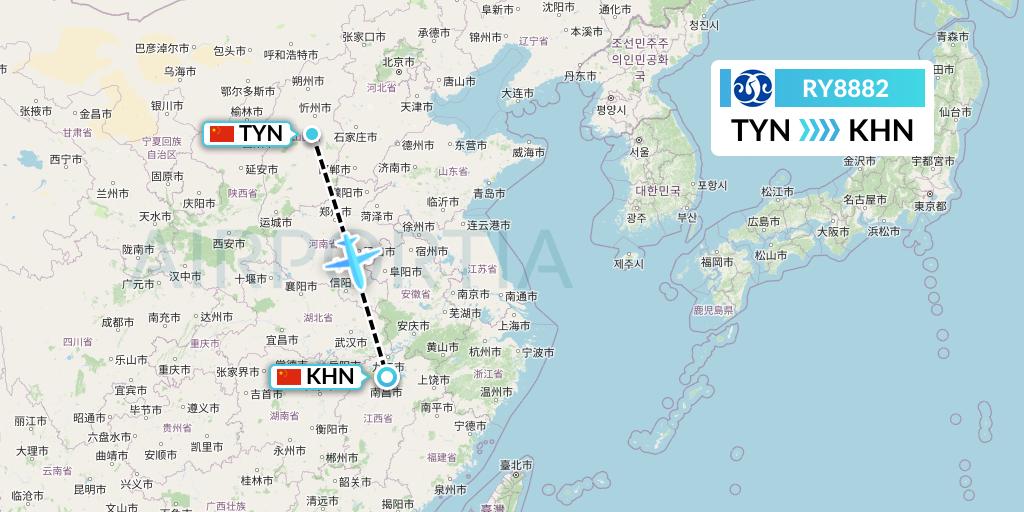 RY8882 Jiangxi Air Flight Map: Taiyuan to Nanchang