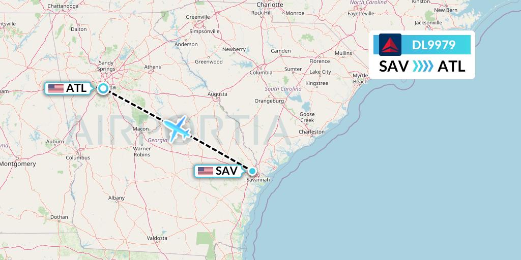 DL9979 Delta Air Lines Flight Map: Savannah to Atlanta