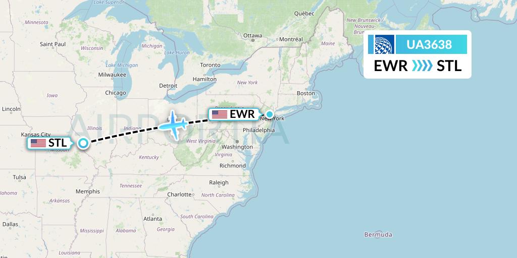 UA3638 United Airlines Flight Map: New York to St. Louis