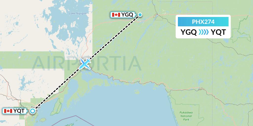 PHX274 SkyCare Flight Map: Geraldton to Thunder Bay