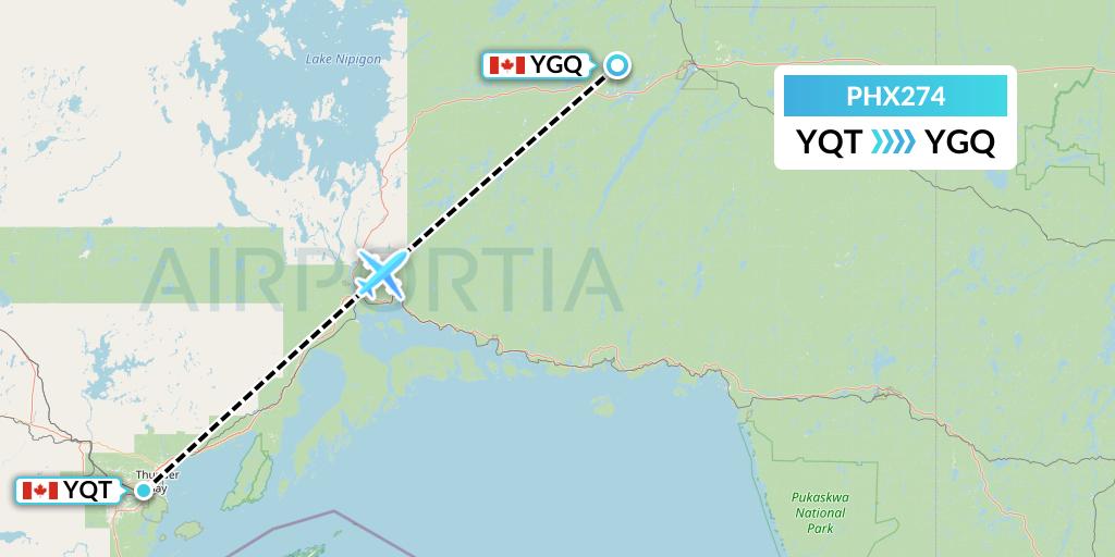 PHX274 SkyCare Flight Map: Thunder Bay to Geraldton
