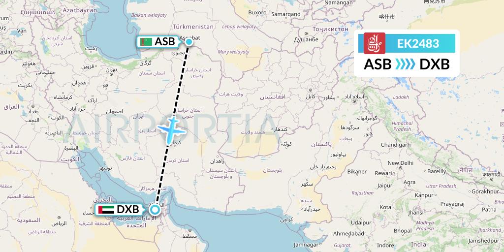 EK2483 Emirates Flight Map: Ashgabat to Dubai