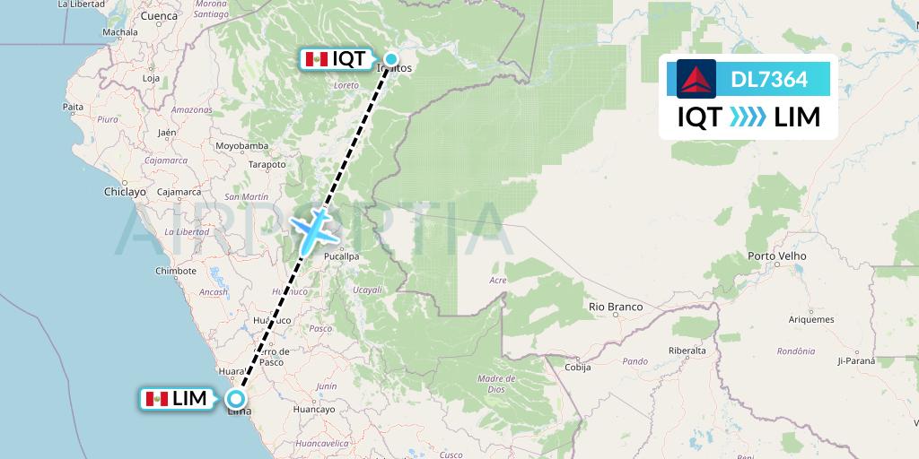 DL7364 Delta Air Lines Flight Map: Iquitos to Lima