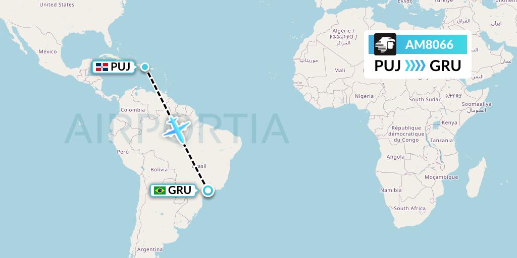 AM8066 Aeromexico Flight Map: Punta Cana to Sao Paulo