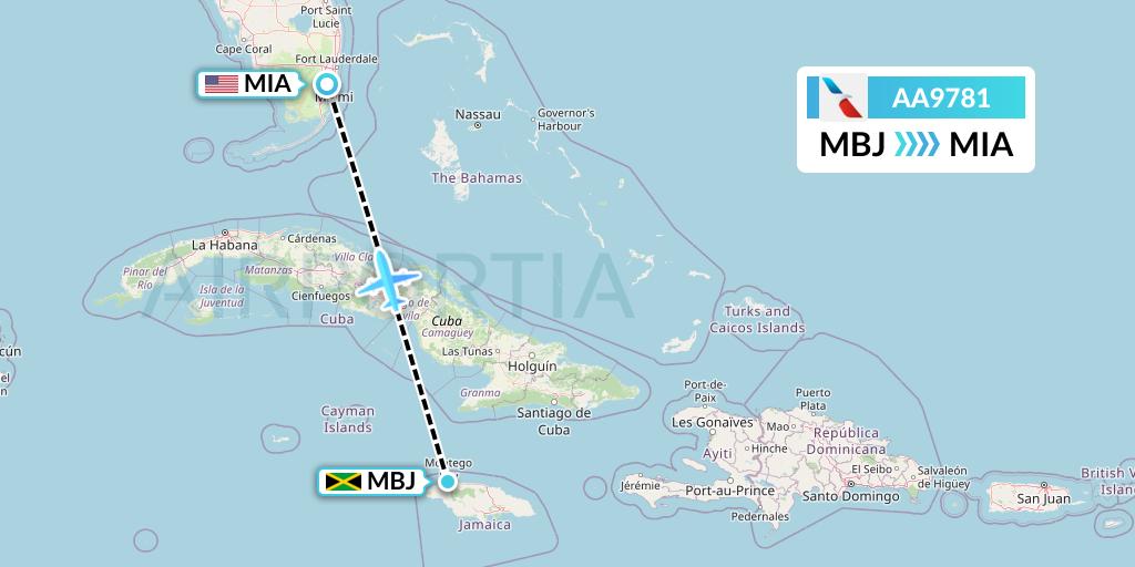 AA9781 American Airlines Flight Map: Montego Bay to Miami