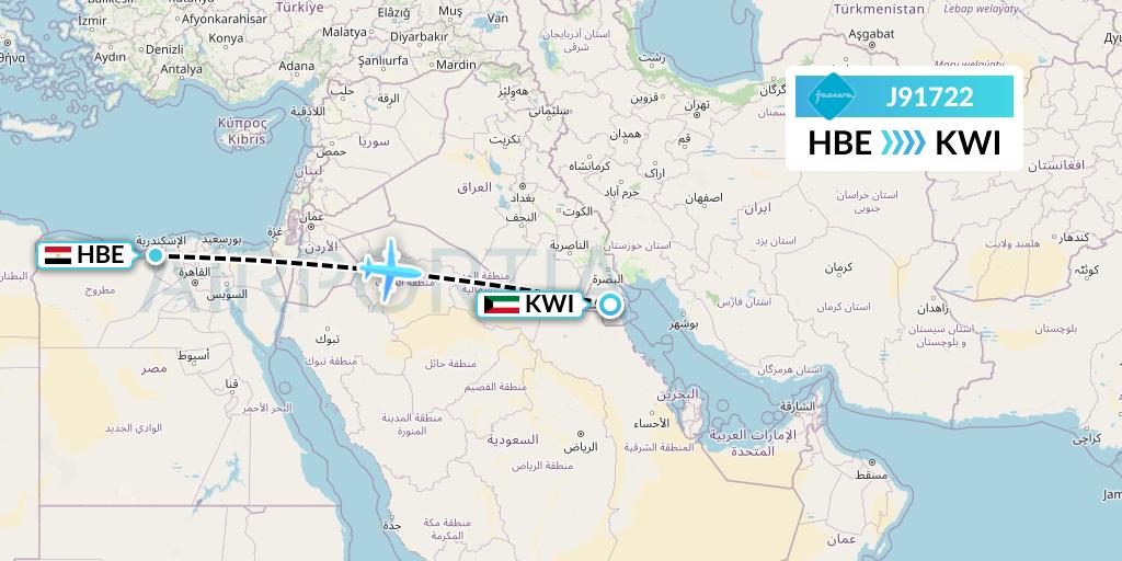 J91722 Jazeera Airways Flight Map: Alexandria to Kuwait City