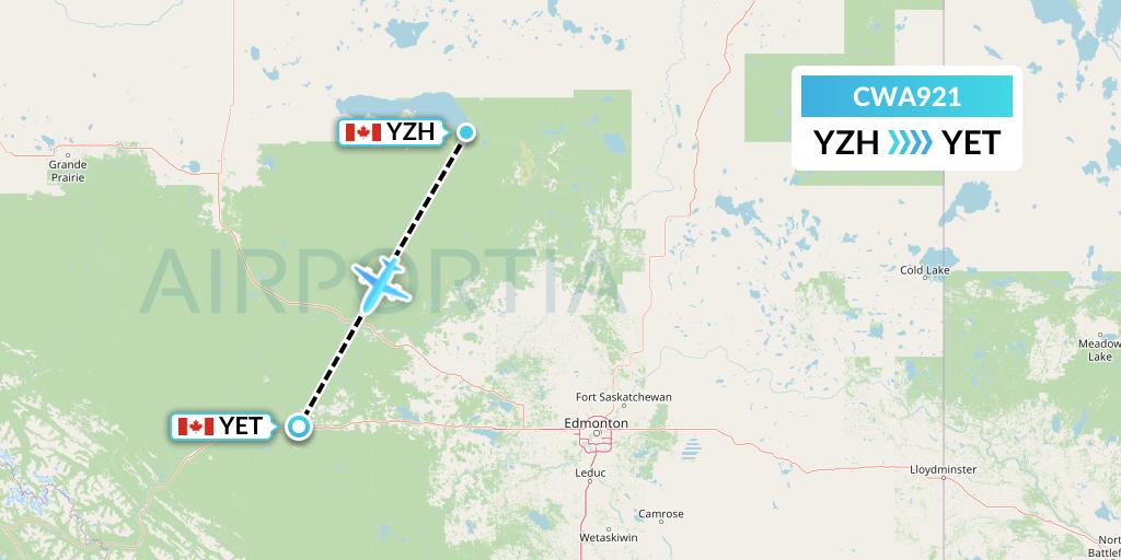 CWA921 Can West Corporate Air Charters Ltd. Flight Map: Slave Lake to Edson