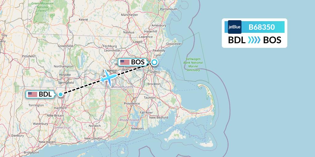B68350 JetBlue Airways Flight Map: Windsor Locks to Boston