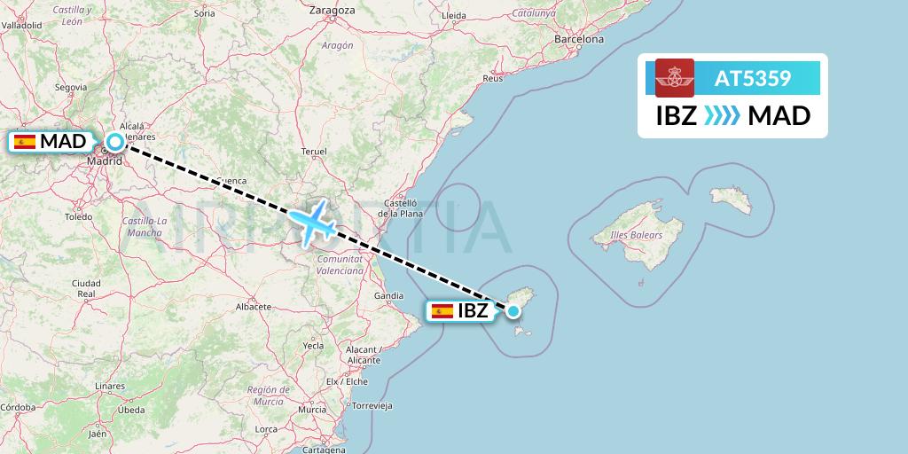 AT5359 Royal Air Maroc Flight Map: Ibiza to Madrid