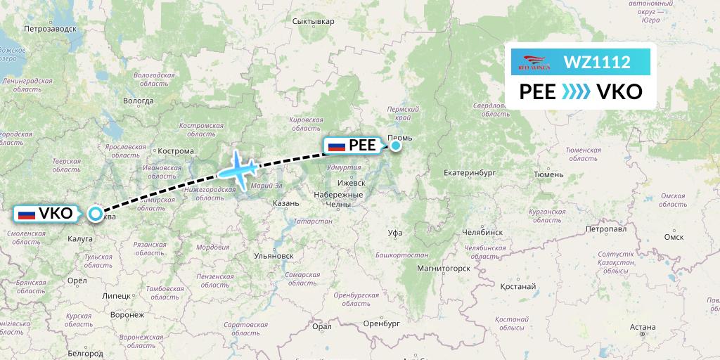 WZ1112 Red Wings Flight Map: Perm to Moscow