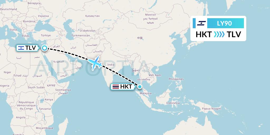 LY90 El Al Flight Map: Phuket to Tel Aviv