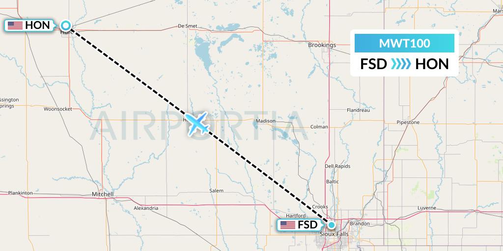 MWT100 Midwest Aviation Division Flight Map: Sioux Falls to Huron