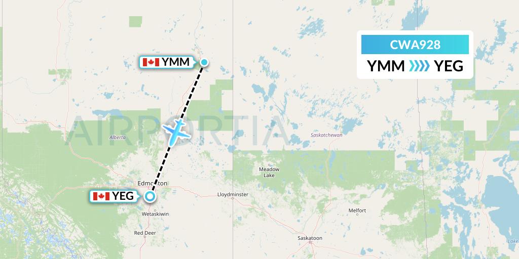 CWA928 Can West Corporate Air Charters Ltd. Flight Map: Fort McMurray to Edmonton