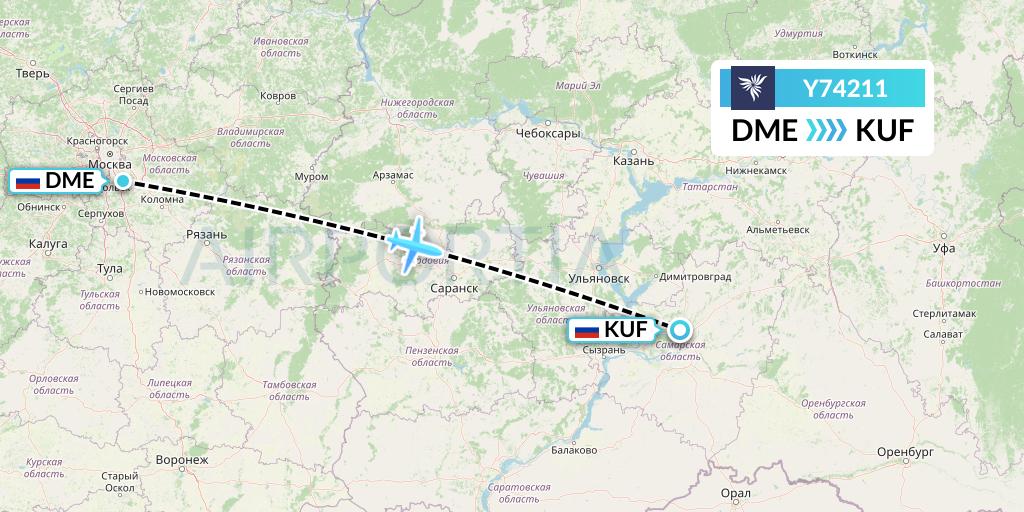 Y74211 NordStar Flight Map: Moscow to Samara