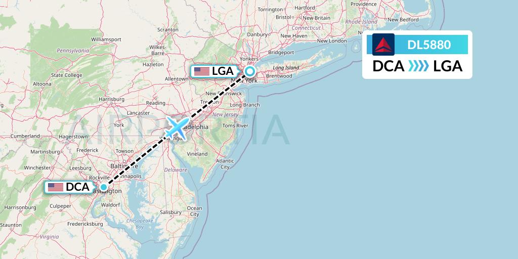 DL5880 Delta Air Lines Flight Map: Washington to New York