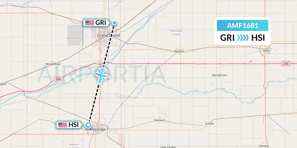 AMF1681 Ameriflight Flight Map: Grand Island to Hastings