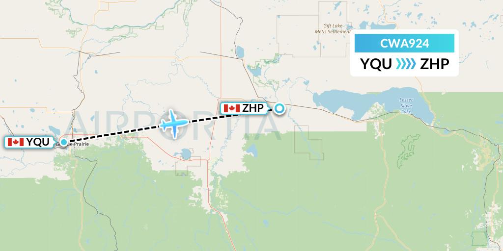 CWA924 Can West Corporate Air Charters Ltd. Flight Map: Grande Prairie to High Prairie