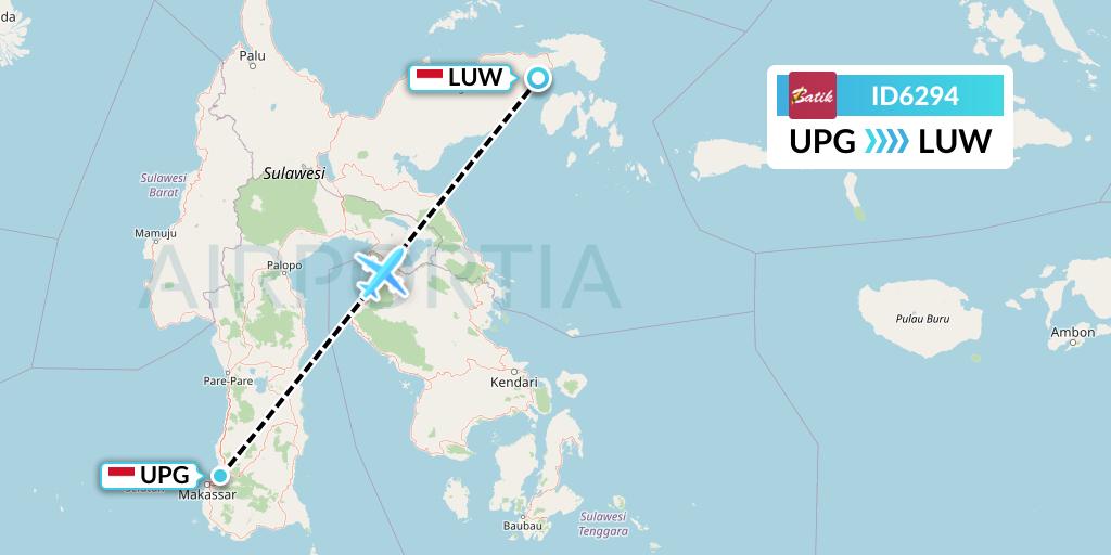 ID6294 Batik Air Flight Map: Makassar to Luwuk