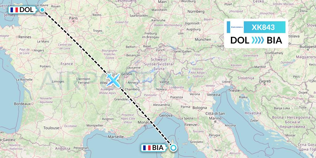 XK843 Air Corsica Flight Map: Deauville to Bastia