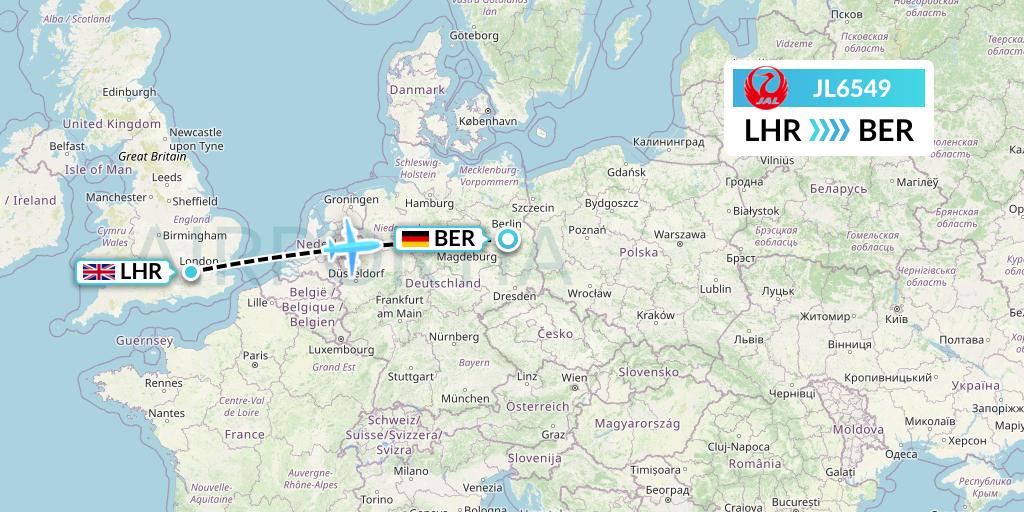 JL6549 Japan Airlines Flight Map: London to Berlin