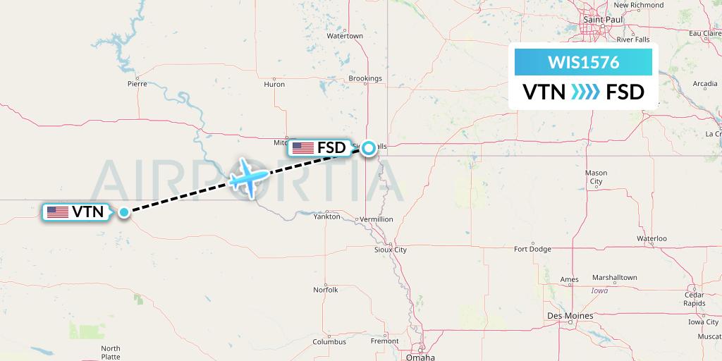 WIS1576 Paccair Flight Map: Valentine to Sioux Falls