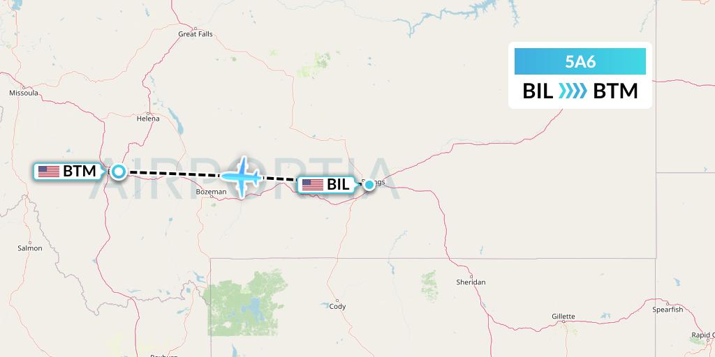 5A6 Alpine Air Express Flight Map: Billings to Butte